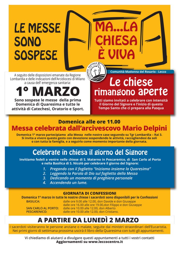 DOMENICA 1° MARZO: LE MESSE SONO SOSPESE MA LA CHIESA È VIVA 10 messe sospese chiesa viva