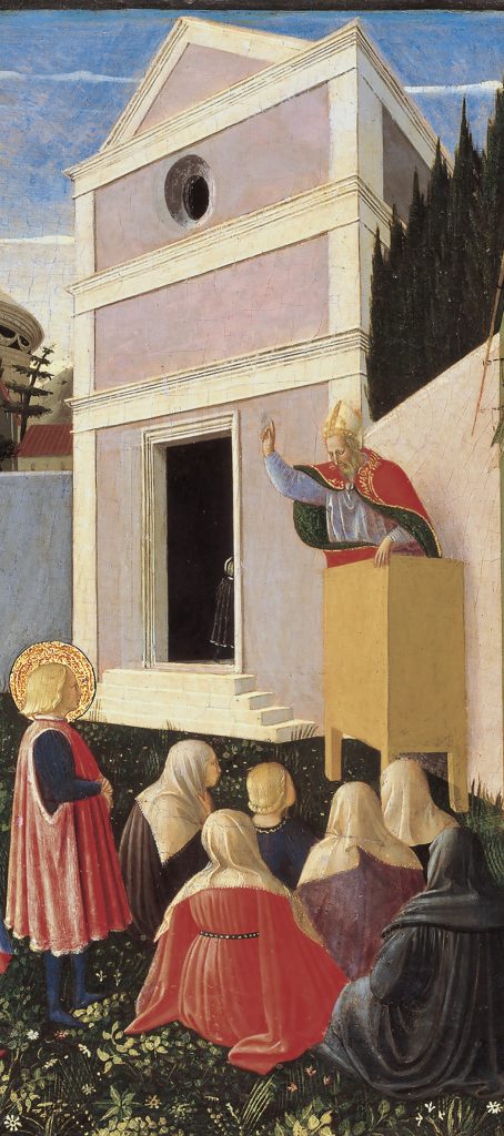 Nascita di san Nicola Vocazione di san Nicola e San Nicola che dona tre palle doro a tre fanciulle povere Particolare Musei Vaticani
